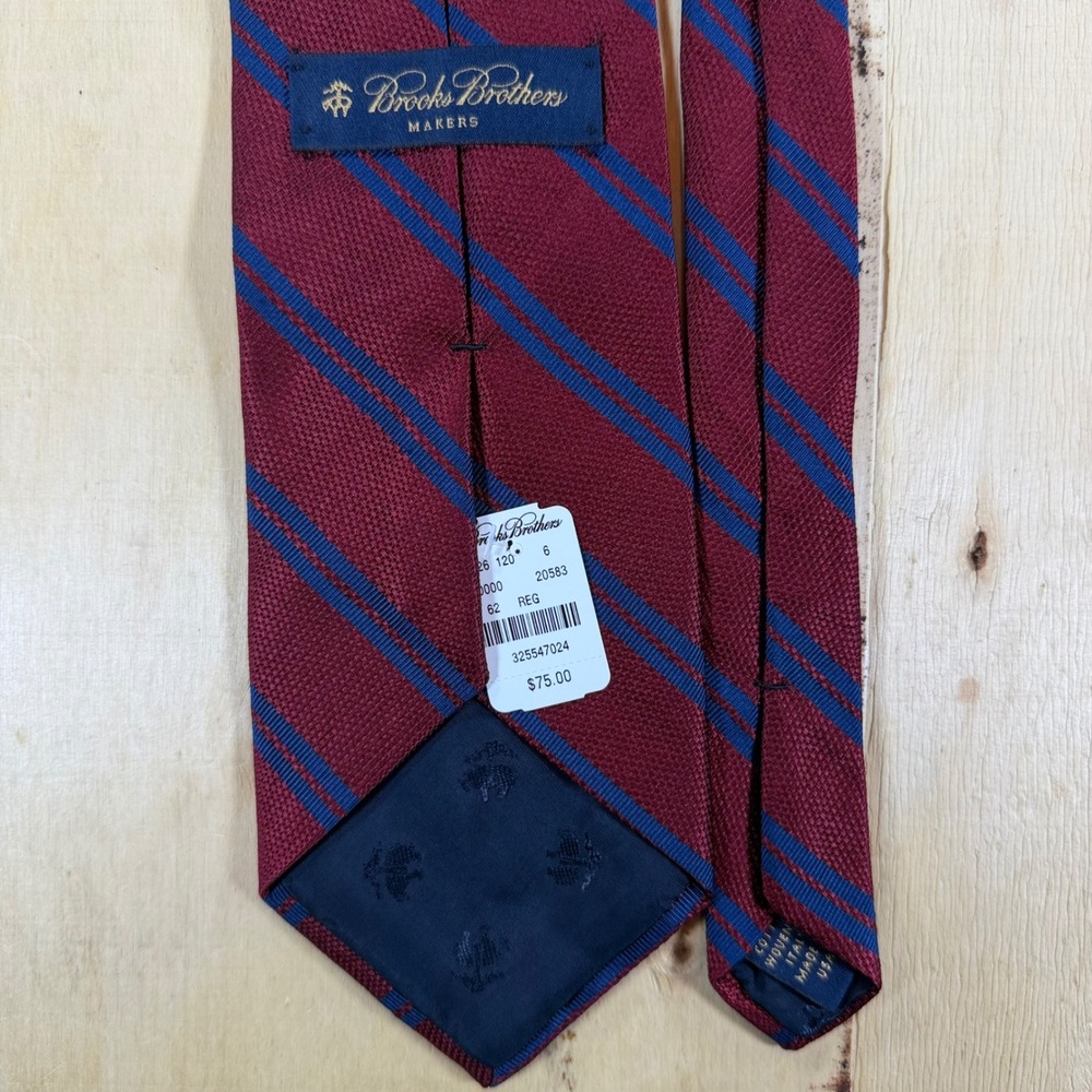 Brooks Brothers Makers Burgundy Red Blue Striped Cotton Tie Made in USA NWT